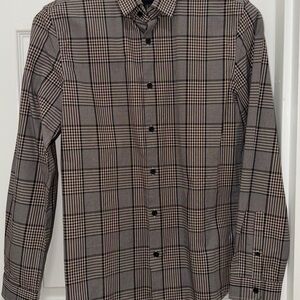 Men's Plaid Button-Up Shirt - Black and Brown